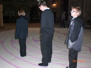 Children walking the Ermine labyrinth at Lincoln Cathedral 